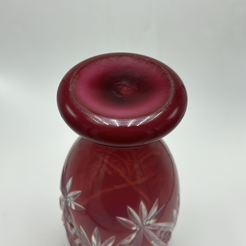 Vintage Cranberry Cut Glass Art Deco Vase - Picture 3 of 4